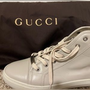 Authentic Gucci Leather High Top Sneakers - Mystic White